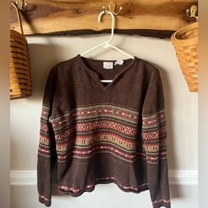 Vintage Fiorlini Brown Cotton Fair Isle Cropped Granny Sweater M